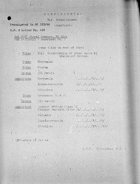 1st CMHQ Signal Company WE IV 114A 1 - Amendment 1 - page 1.jpg