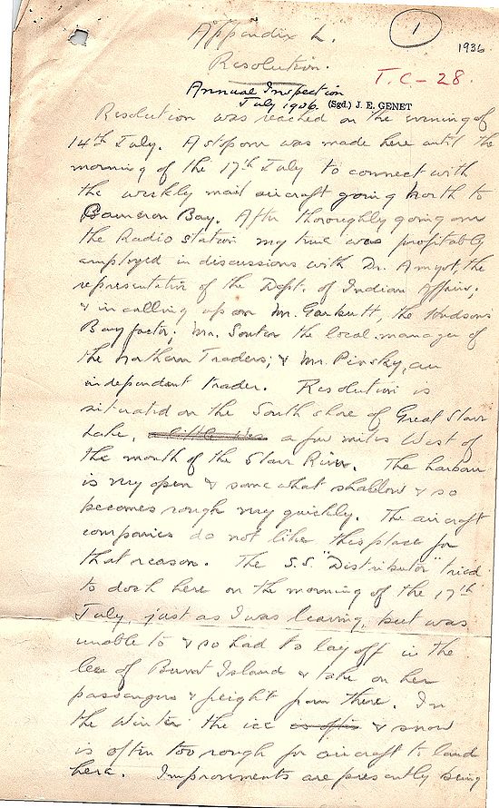 NWTandY System Annual Inspection Report 1936 - Appendix L (Fort Resolution) (Page 1).jpg